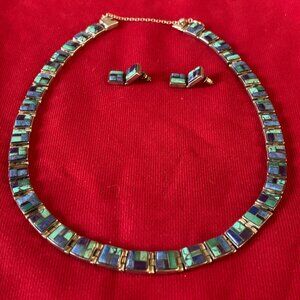 Navajo Sterling Silver Opal Square Necklace  and Earrings "16